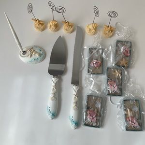 Cake Server Knife Serving Set Beach Wedding Nautical Ocean Seashells Starfish